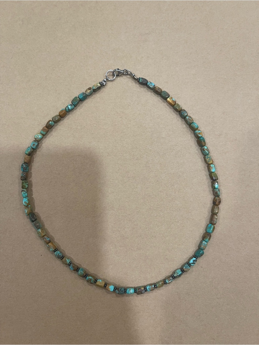 Real Turquoise-Bead Necklace - Natural Green/Blue Stone with sterling silver